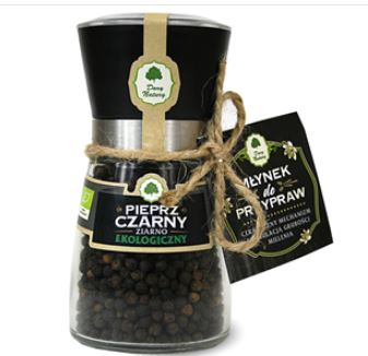 Pieprz czarny ziarno w młynku bio 80 g -Dary Natury*