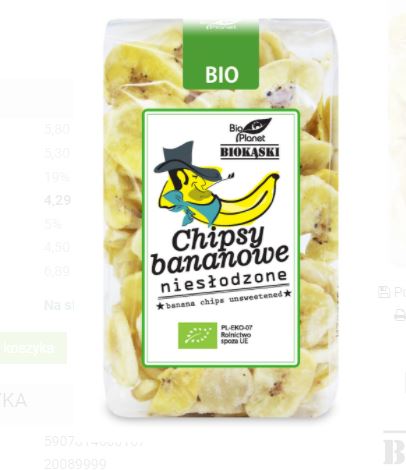 Chipsy bananowe niesłodzone 150 g -BIO PLANET*