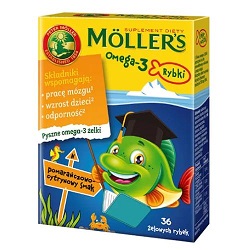 Mollers Omega-3 Rybki Pomarańczowo-cytrynowe 36 sztuk *+ łamigłówki do kolorowania Gratis !!!