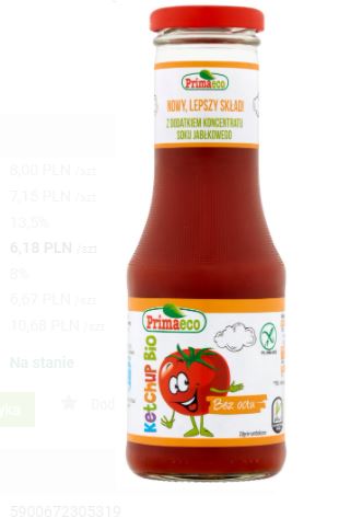 KETCHUP DLA DZIECI BEZGLUTENOWY BIO 315 g