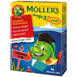 Mollers Omega-3 Rybki Malinowy smak żelki 36 sztuk *
