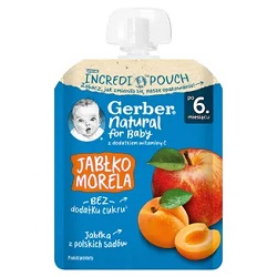 GERBER Deser jabłko, morela po 6 m-cu mus 80 g *-do 3 dowolnych gerberków mus bobofrut 150g Gratis !