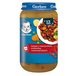 GERBER Obiadek Gulasz z Warzywami Wołowiną po 12 m-cu 250g * do 3 dowolnych gerberków mus bobofrut