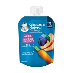 GERBER Deserek Jabłko śliwka marchew 80 g *  do 3 dowolnych gerberków mus bobofrut 150g Gratis !!!