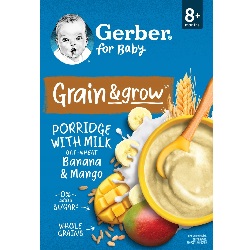 GERBER Grain&Grow, Kaszka mleczna  o smaku banan-mango 200 g *-do 2 dowolnyc  mus bobofrut