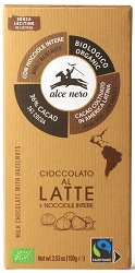 Czekolada mleczna z całymi orzechami laskowymi 100 g Alce Nero*