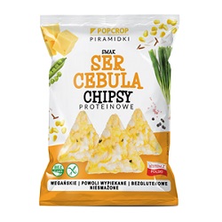 Chipsy piramidki proteinowe o smaku sera i cebuli wegańskie bezglutenowe 60g Popcrop*