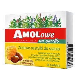 Amolowe Na Gardło Pastylki do ssania ziołowe z miodem, witaminą C 16 szt. *